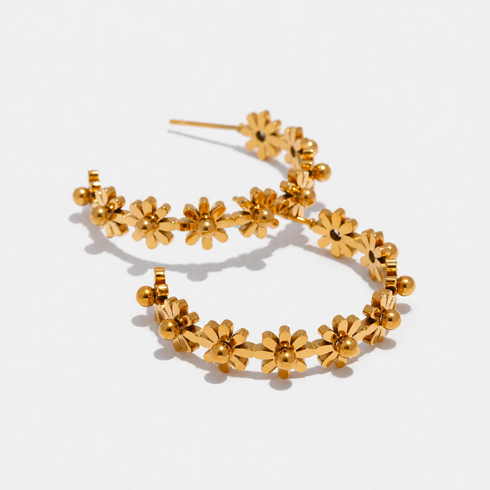 Floral Wreath Hoop Earrings 3cm Gold-Plated Stainless Steel