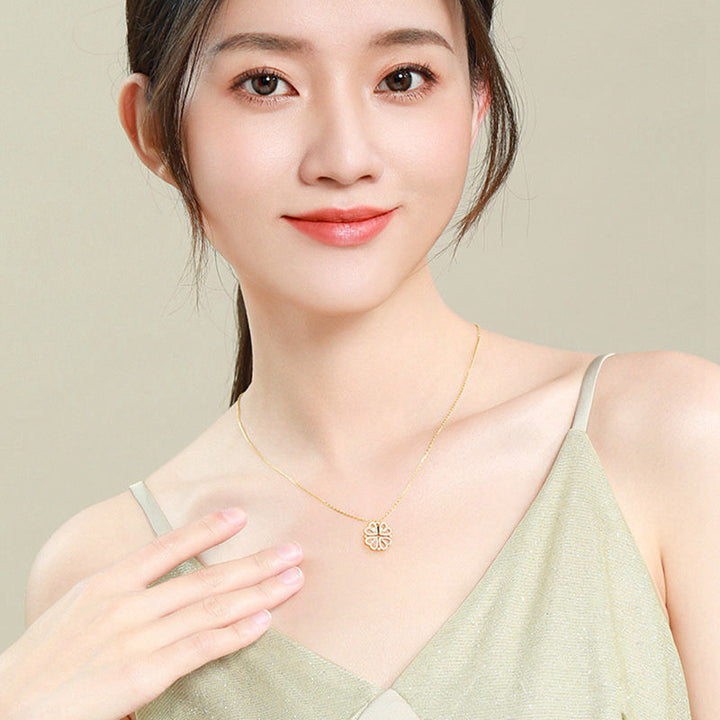 Gold magnetic four leaf clover heart necklace