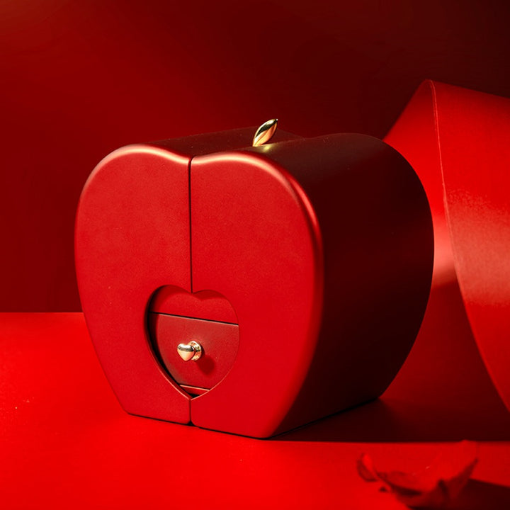 Red apple gift box with rose and necklace