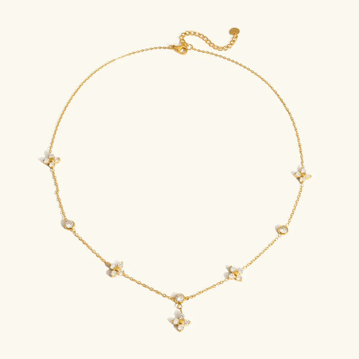 Women's Gold-Tone Necklace with Crystal Clover Charms