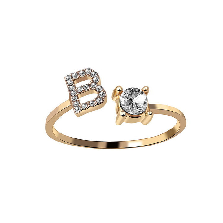 Gold adjustable initial ring with zircon letter