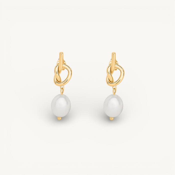 Women's Pearl Drop Earrings with Knot Stud Design