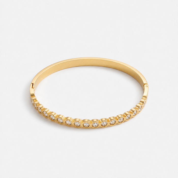 Chunky Hinged Bangle Bracelet with Bezel-Set Stones
