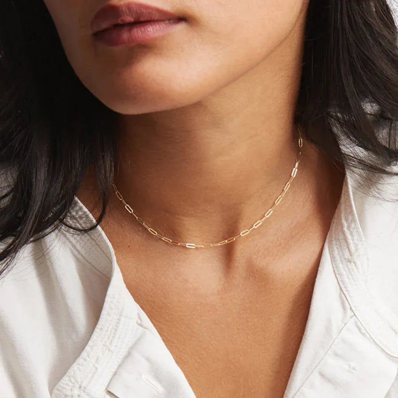 Gold-Plated Paperclip Chain Necklace for Women