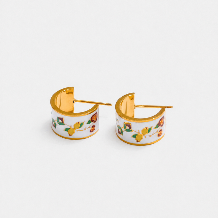 Botanical Hoop Earrings with Mediterranean Pattern