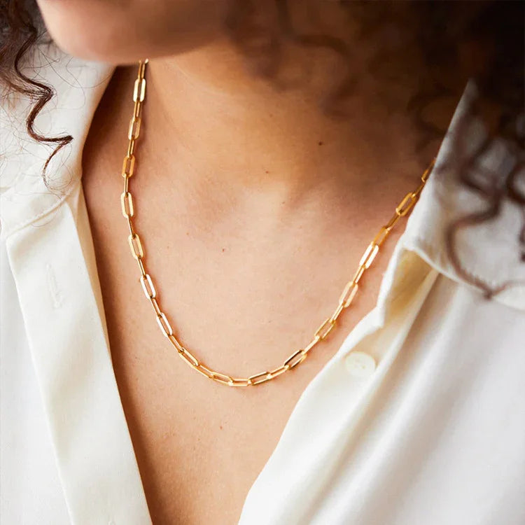 Gold-Plated Paperclip Chain Necklace Women
