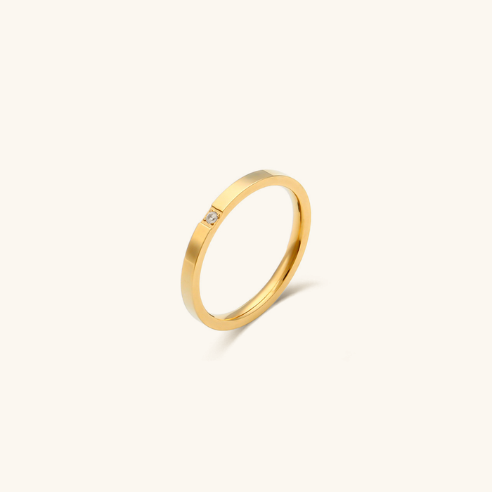 Gold Ring with Single Diamond Simulant Minimalist