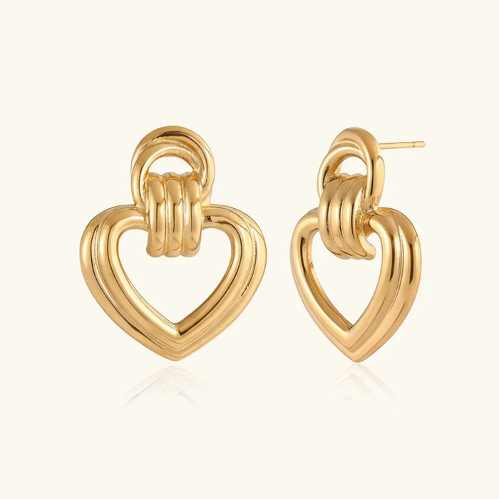 Women's Gold Heart Drop Earrings with Post Back