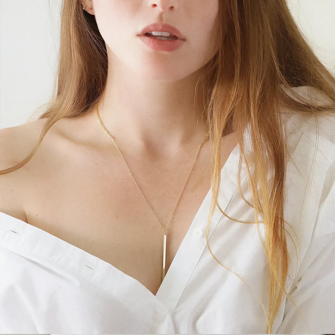 Gold-Plated Slim Bar Pendant Necklace