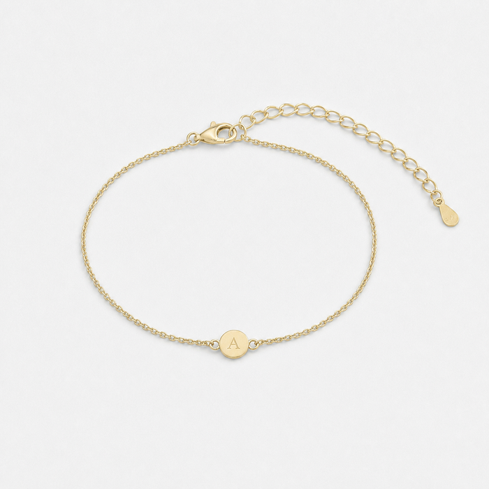 Initial Disc Bracelet with Adjustable Chain