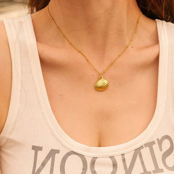 Gold-Tone Shell Charm Necklace for Women