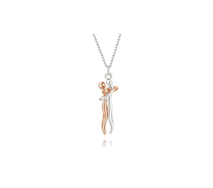 Silver hugging couple pendant necklace