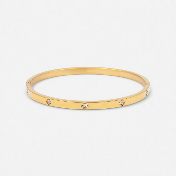 Women's Hinged Bangle Bracelet with Clover Zirconia