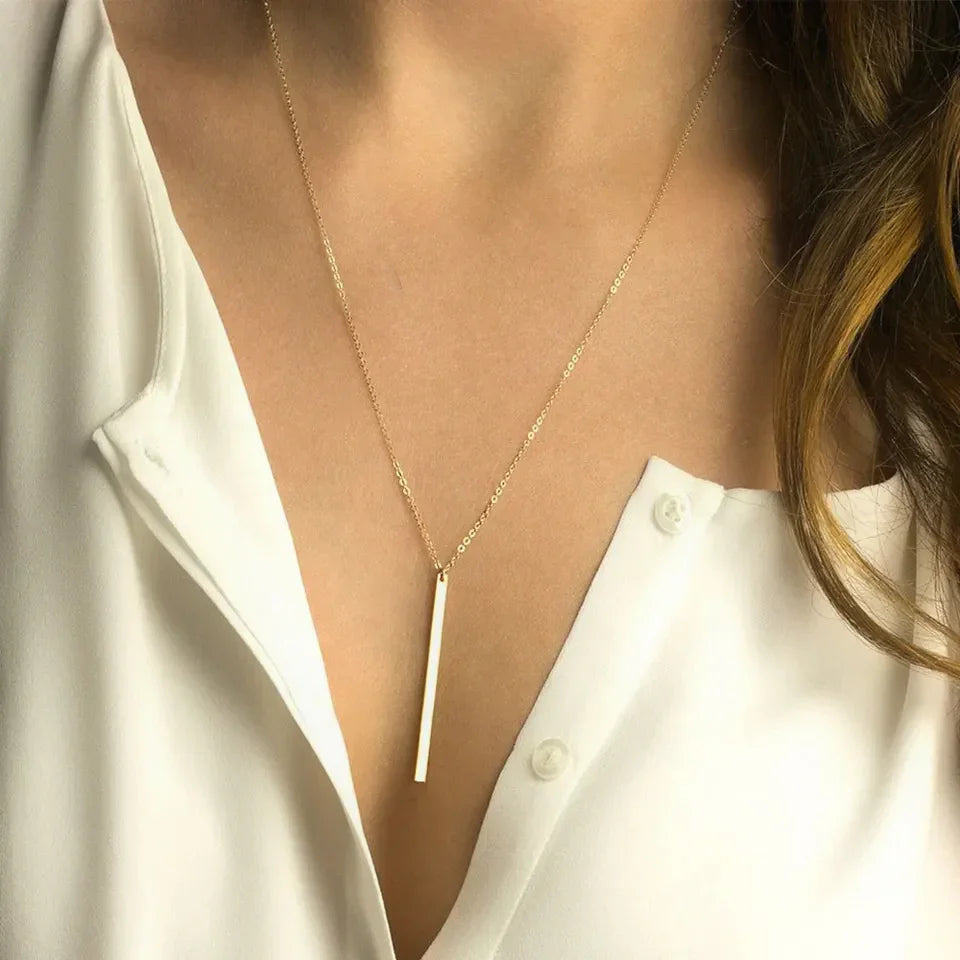 Gold-Plated Slim Bar Pendant Necklace
