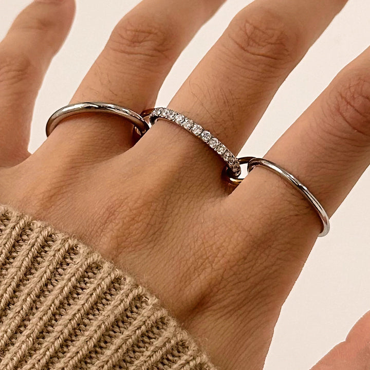 Silver-Plated CZ Stacked Ring for Women