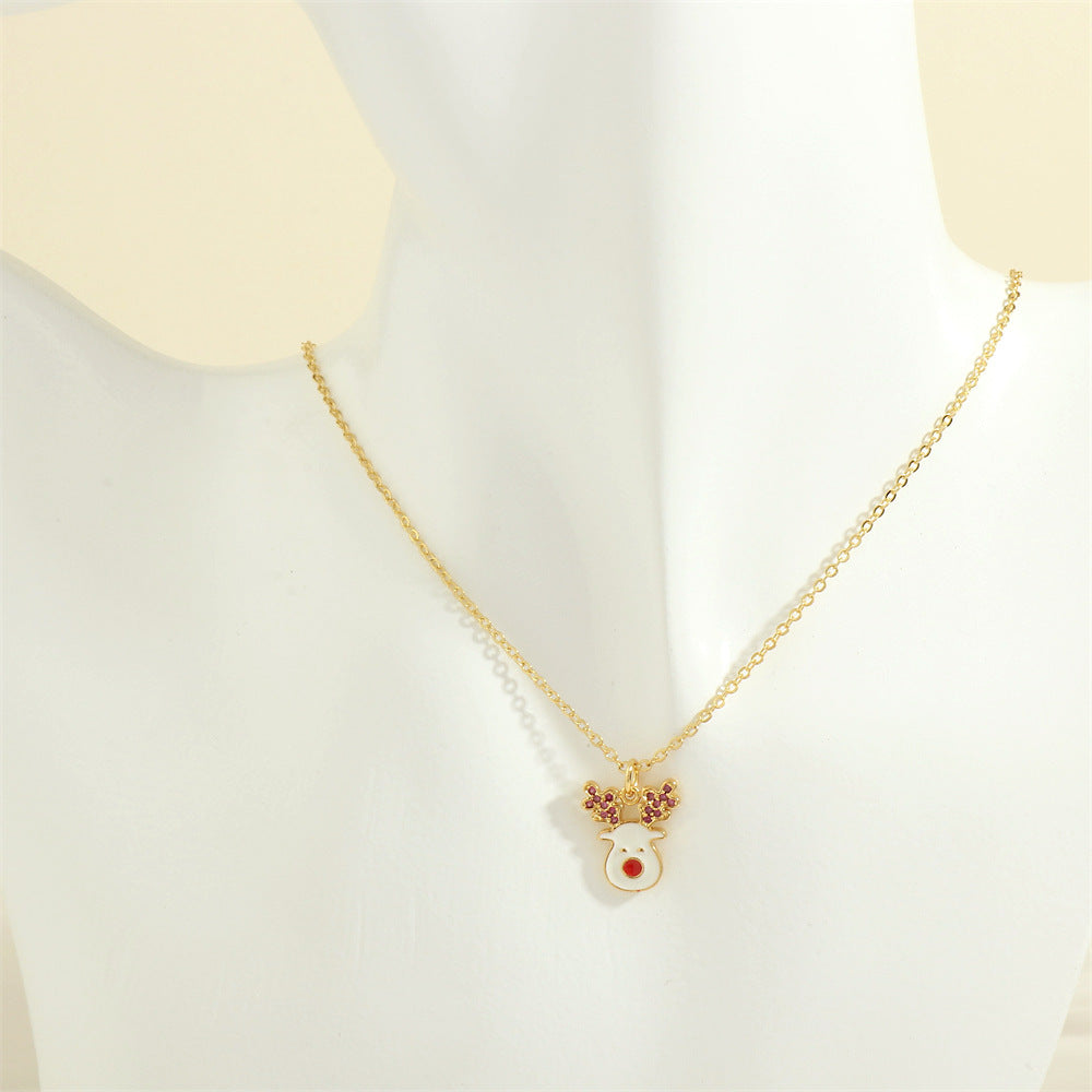 Gold enamel Christmas charm necklace with rhinestones