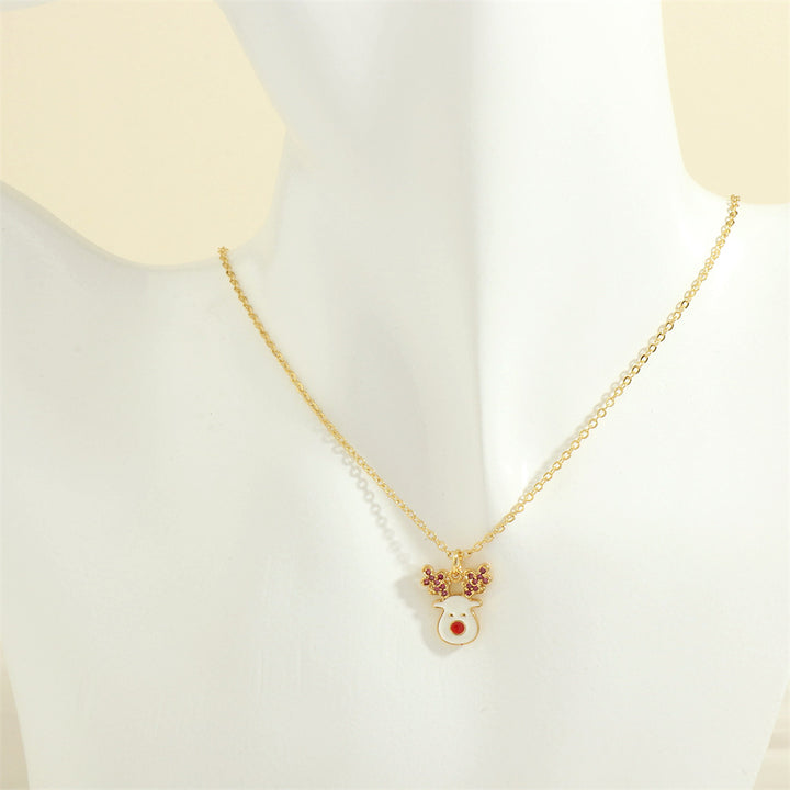 Gold enamel Christmas charm necklace with rhinestones