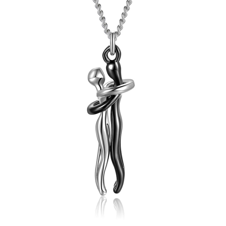 Silver hugging couple pendant necklace