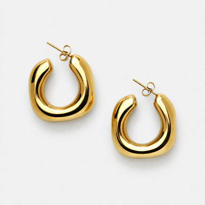 Women's Chunky Square Hoop Earrings with Stud Backing