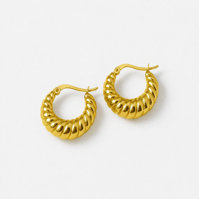 Women's Twisted Hoop Earrings with Croissant Texture