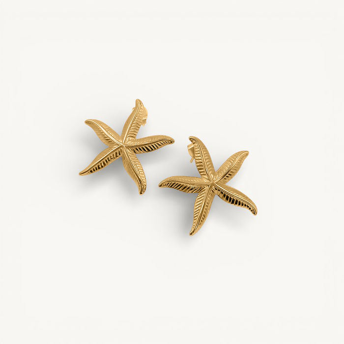 Gold Sea Star Stud Earrings with Textured Detail