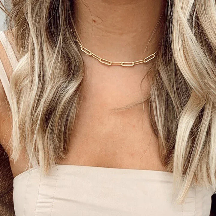 Gold-Plated Paperclip Chain Necklace Women