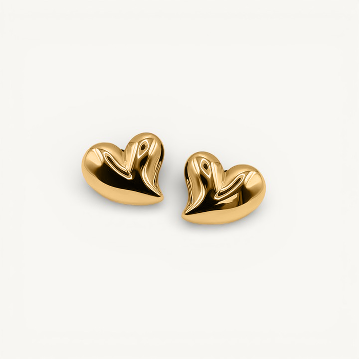 Women's Gold Heart Stud Earrings with Soft Sculptural Shape