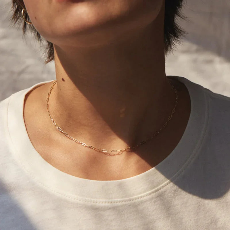 Gold-Plated Paperclip Chain Necklace for Women