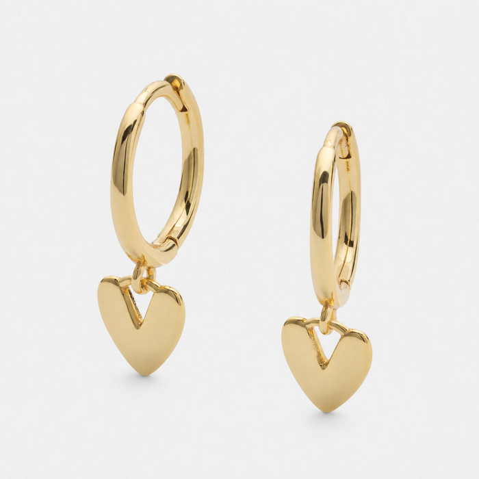 Women's Hoop Earrings with Heart Charm Drop