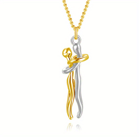 Silver hugging couple pendant necklace