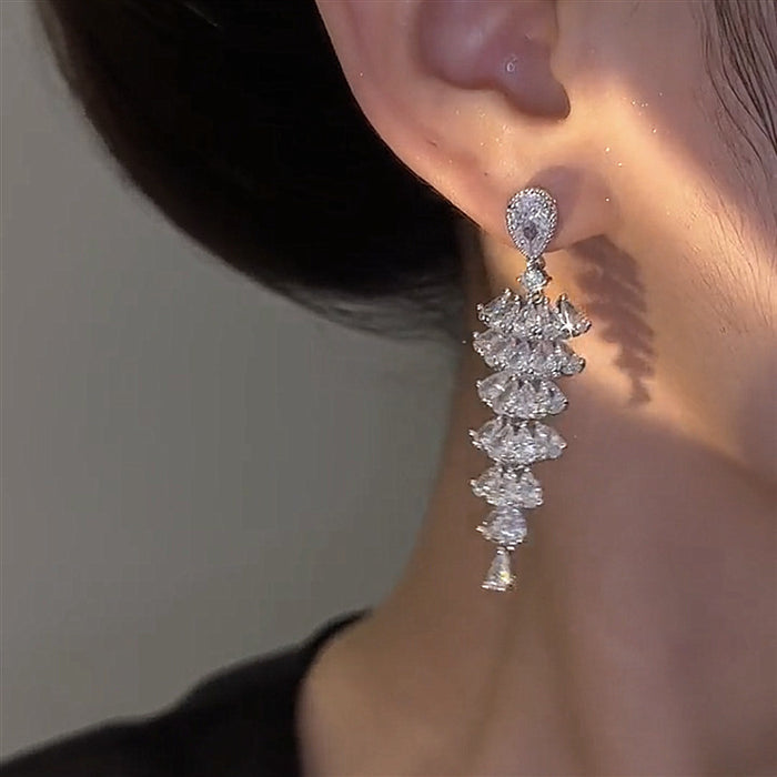 Tiered Zircon Drop Earrings with Teardrop Top