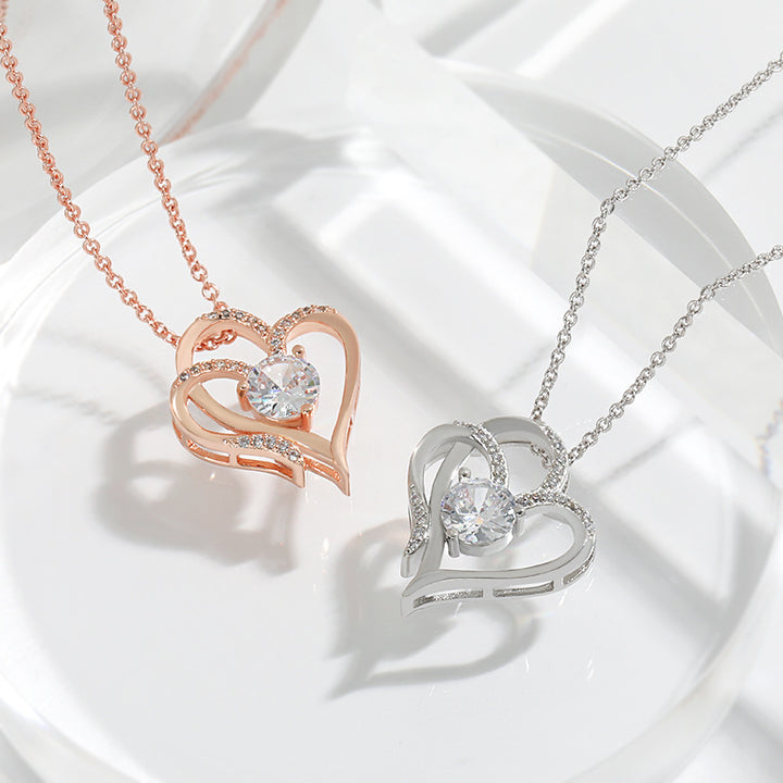 Silver double heart necklace with zircon