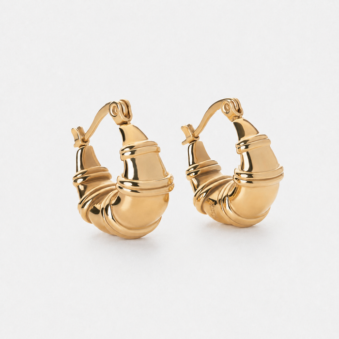 Women's Chunky Gold-Plated Hoop Earrings with Ring Detail