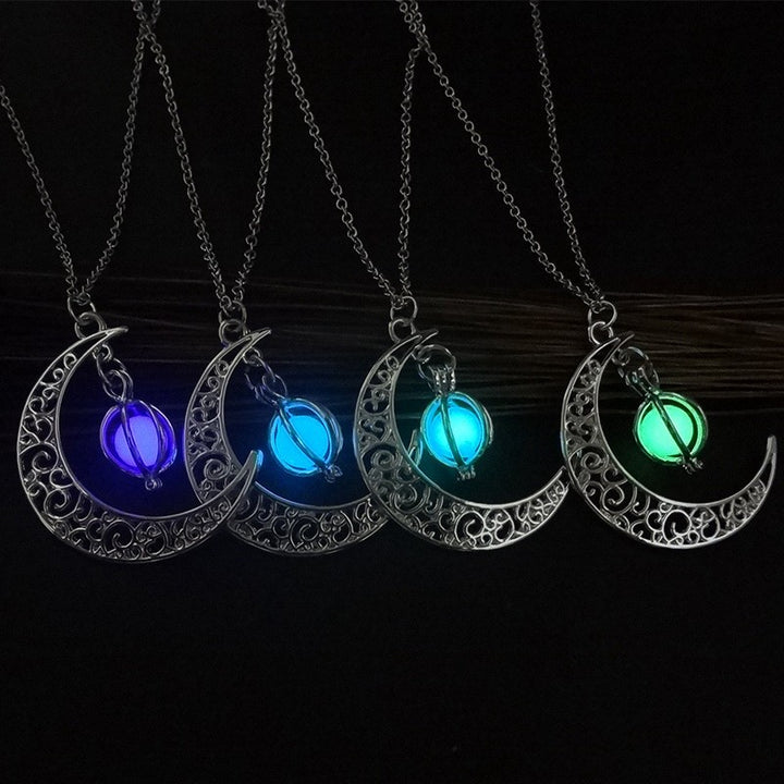 Crescent moon necklace with glowing stone