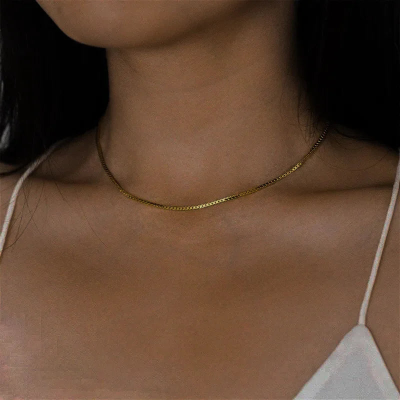Gold-Plated Box Chain Necklace for Women
