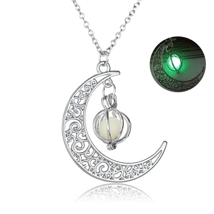 Crescent moon necklace with glowing stone