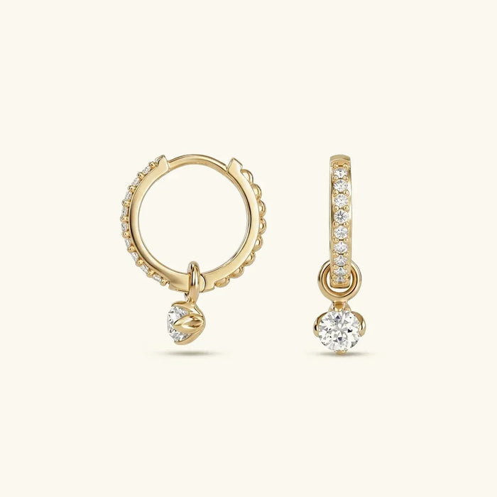 Women's Diamond Hoop Earrings with Charm Dangle