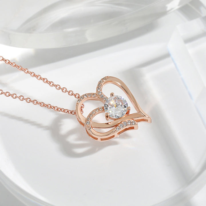 Silver double heart necklace with zircon