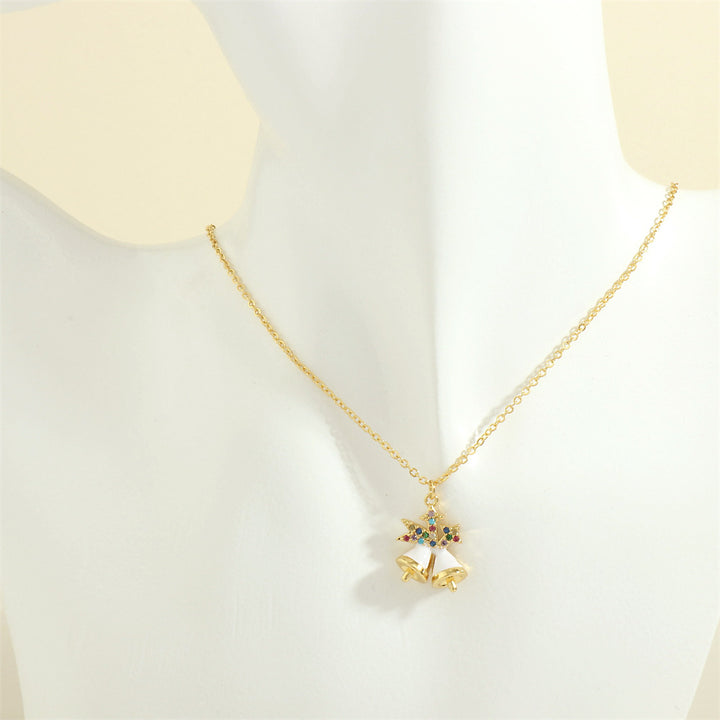 Gold enamel Christmas charm necklace with rhinestones