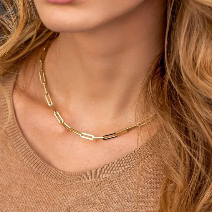 Gold-Plated Paperclip Chain Necklace Women