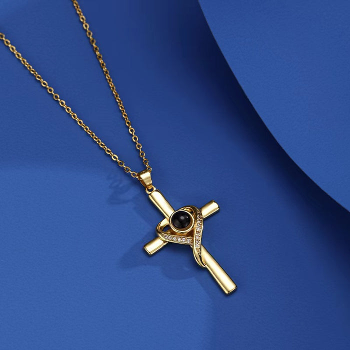 Cross Heart Projection Necklace with Hidden I Love You