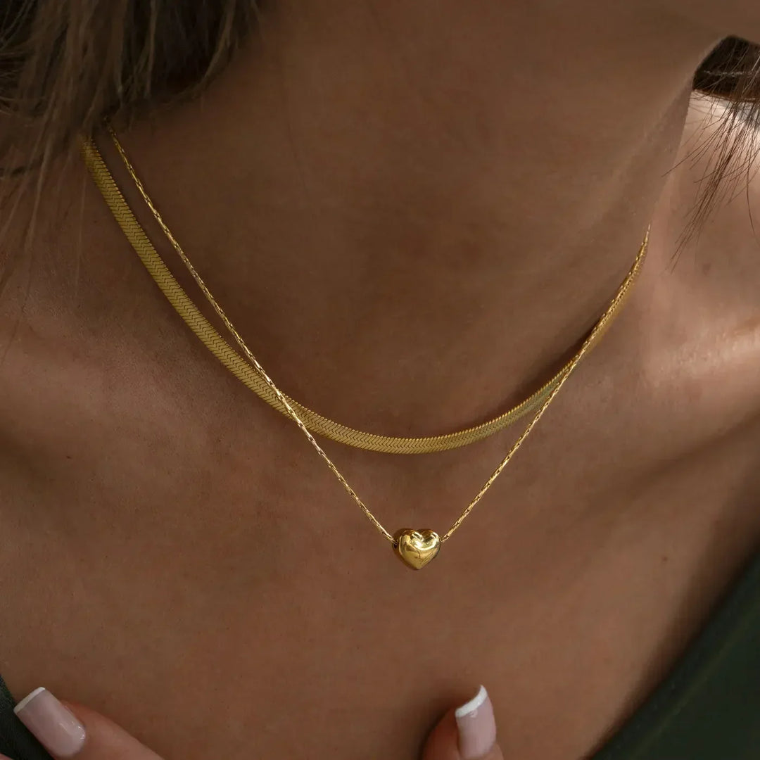 Gold-Tone Puffy Heart Pendant Necklace