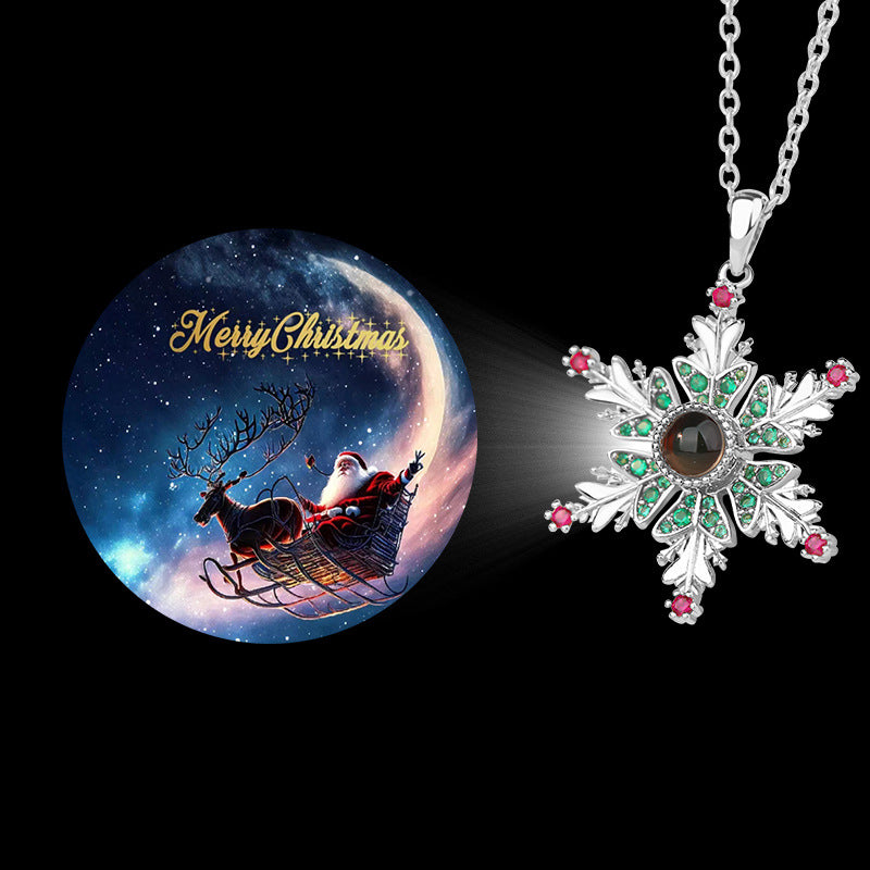 Zircon snowflake projection necklace for Christmas