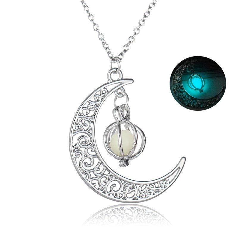 Crescent moon necklace with glowing stone