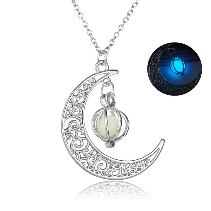 Crescent moon necklace with glowing stone