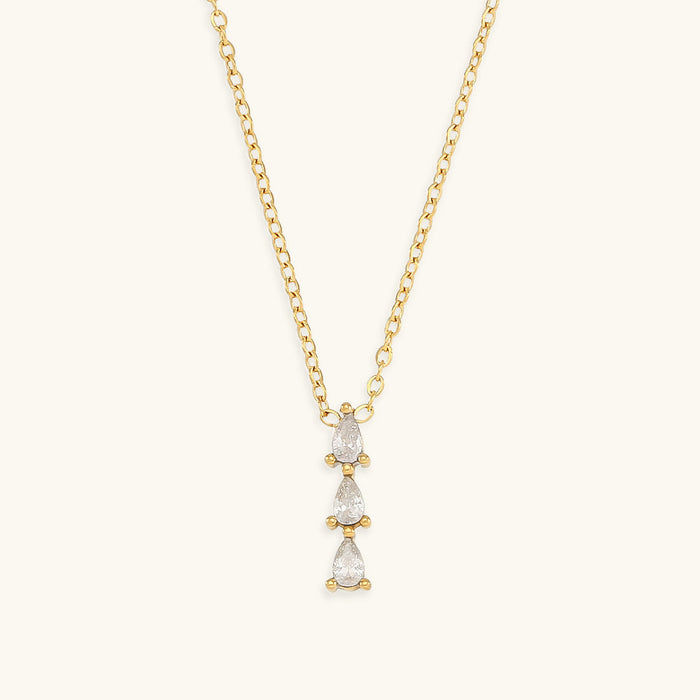 Gold Tone Triple Diamond Pendant Necklace 16 Inch