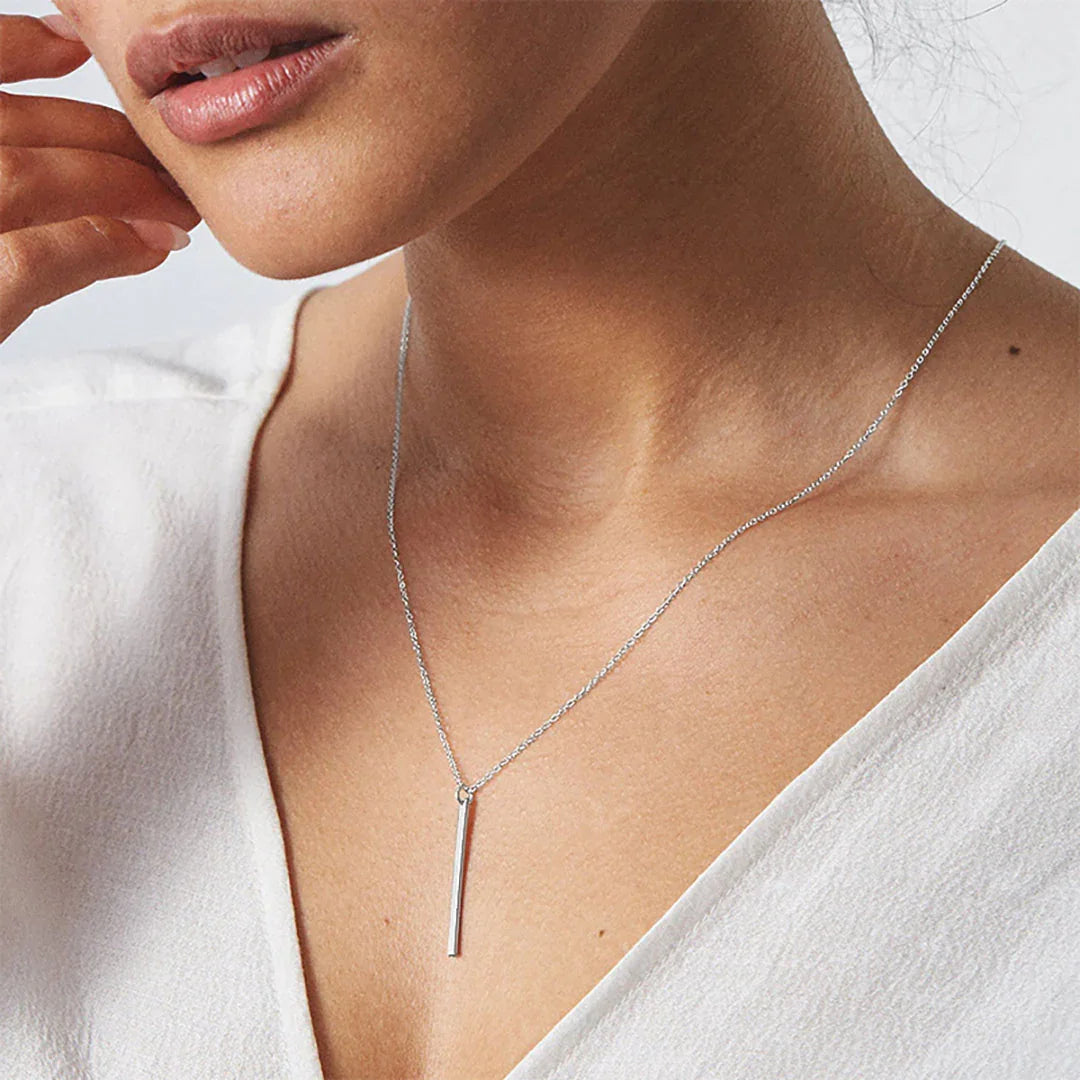 Gold-Plated Slim Bar Pendant Necklace