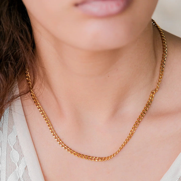 Gold-Plated Cuban Link Chain Necklace for Women