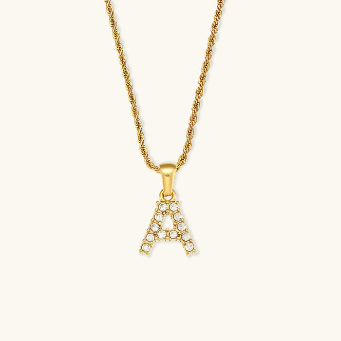 Initial Letter Pendant Necklace with Rope Chain