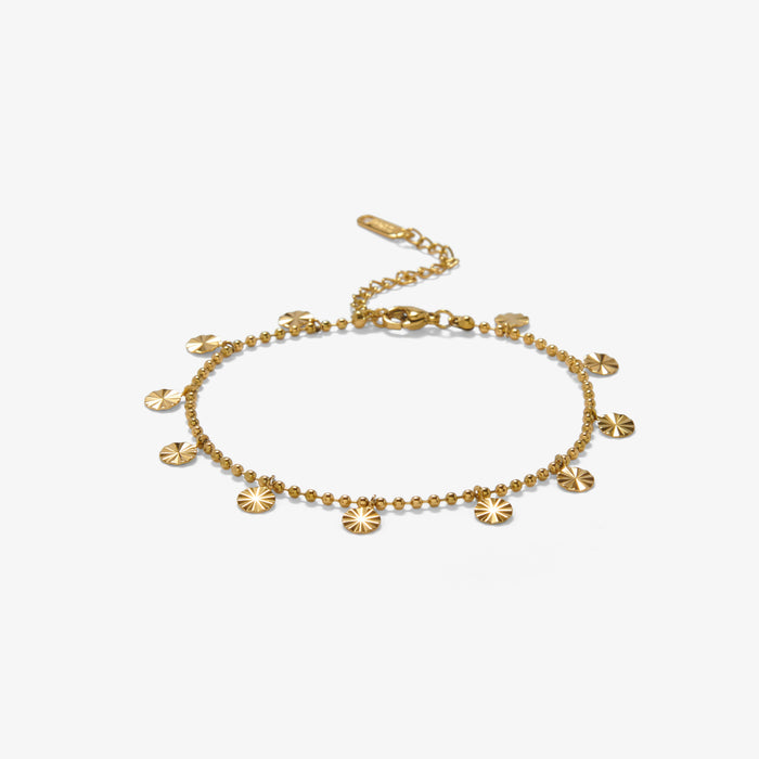 Women's Anklet with Round Disc Charms and Beaded Chain
